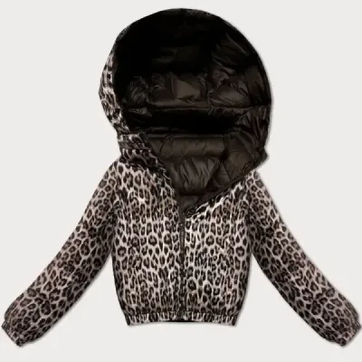 Dámska obojstranná krátka bunda s leopardím vzorom MODA6033 čokoládová
