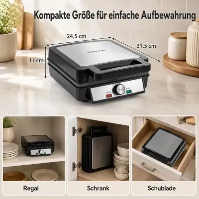 Vaflovač na 4 belgické vafle, 1200 W, štvorcový vaflovač s otočným prepínačom