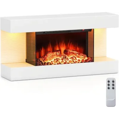 Elektrický krb s vyhrievaním a bočným osvetlením LED Plávajúci nástenný krb s diaľkovým ovládaním