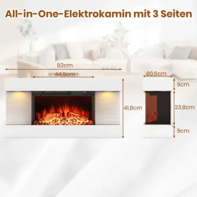 Elektrický krb s vyhrievaním a bočným osvetlením LED Plávajúci nástenný krb s diaľkovým ovládaním