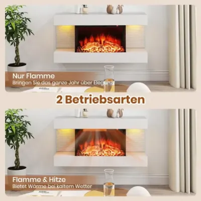 Elektrický krb s vyhrievaním a bočným osvetlením LED Plávajúci nástenný krb s diaľkovým ovládaním