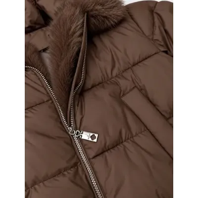 Dámska zimná bunda s kapucňou a ozdobným lemovaním, MODA6038 hnedá