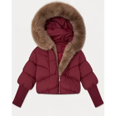 Dámska zimná bunda oversize s kožušinkou MODA6085 bordová