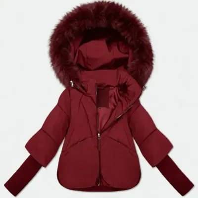 Dámska voľná zimná bunda s pletenými manžetami MODA6055 bordová