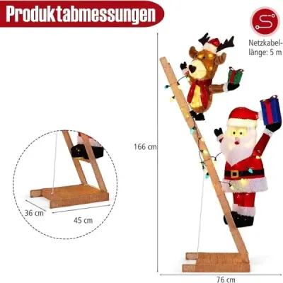 166 cm vysoký svietiaci sob a Otec Vianoc na rebríku so 100 LED svetlami XXL