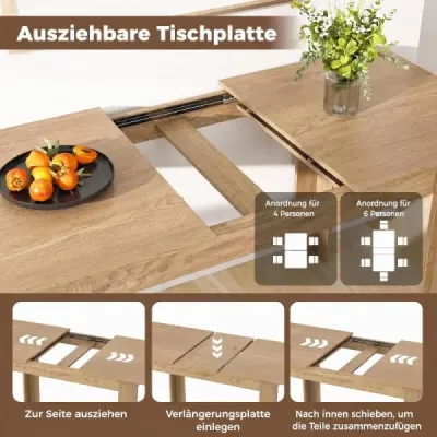 Rozťahovací jedálenský stôl – moderný kuchynský stôl s nastaviteľnou doskou a nohami v tvare L, prírodný, 158 x 70 x 76 cm