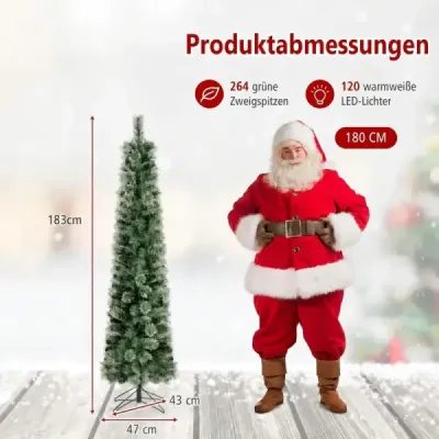Umelý vianočný stromček, 183 cm, smrekovec s 264 vetvičkami, vianočný stromček s 120 LED diódami