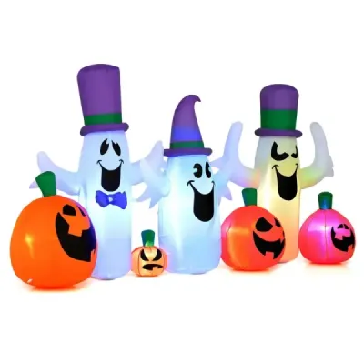 240 cm nafukovacie halloweenské tekvice s 3 duchmi – roztomilá halloweenská dekorácia s LED osvetlením