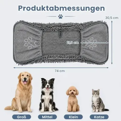3-dielna súprava uterákov pre psov – mikrovláknové uteráky pre psov a mačky, sušiace uteráky zo ženilky, 74 x 30 cm