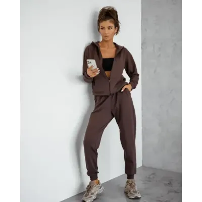 Dámska bavlnená športová súprava v hnedej farbe MODA1110
