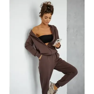 Dámska bavlnená športová súprava v hnedej farbe MODA1110