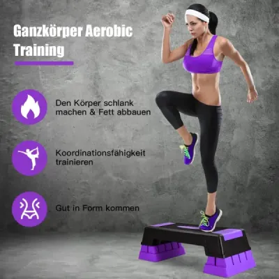 Aerobický stepper s nastaviteľnou výškou a 3 úrovňami (12 / 17 / 22 cm), fialový