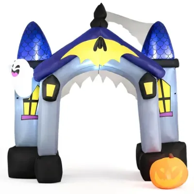 Nafukovací halloweenský oblúk, 270 cm, s LED osvetlením a svietiacim duchom