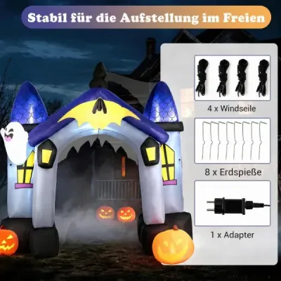 Nafukovací halloweenský oblúk, 270 cm, s LED osvetlením a svietiacim duchom