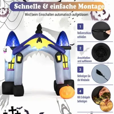 Nafukovací halloweenský oblúk, 270 cm, s LED osvetlením a svietiacim duchom