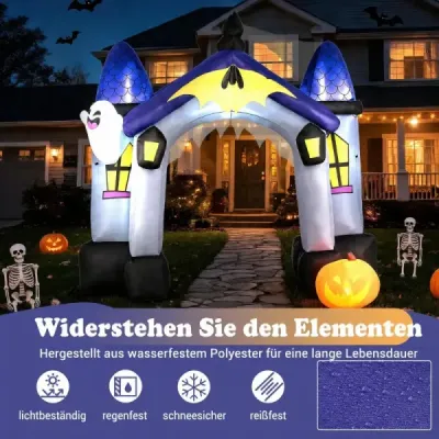 Nafukovací halloweenský oblúk, 270 cm, s LED osvetlením a svietiacim duchom