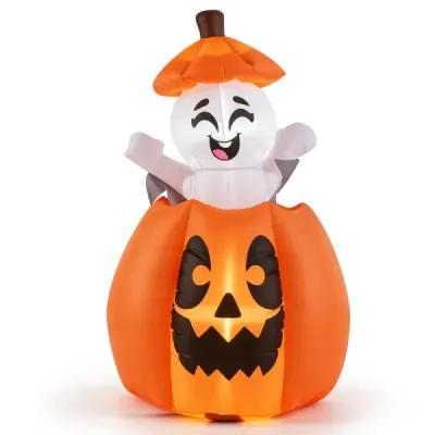 150 cm nafukovacia halloweenská tekvica so stúpajúcim duchom a LED osvetlením