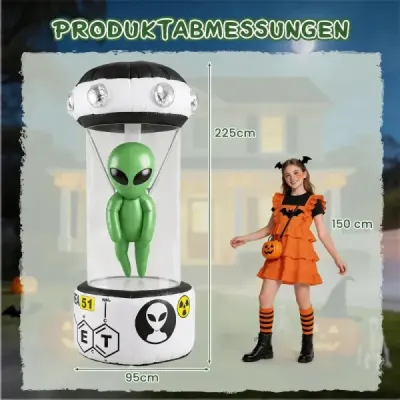 Halloweenský nafukovací mimozemšťan 225 cm s vesmírnou kapsulou a LED osvetlením do záhrady