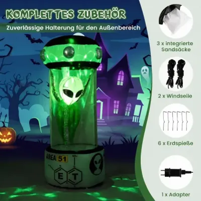 Halloweenský nafukovací mimozemšťan 225 cm s vesmírnou kapsulou a LED osvetlením do záhrady