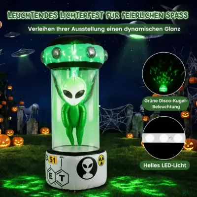 Halloweenský nafukovací mimozemšťan 225 cm s vesmírnou kapsulou a LED osvetlením do záhrady