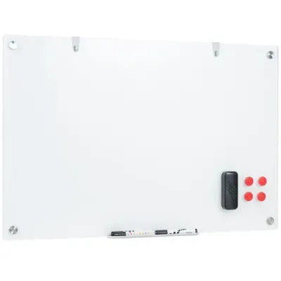 Sklenená magnetická tabuľa 60 x 90 cm, magnetická stena, na ktorú sa dá písať a z ktorej sa dá zotrieť, bezrámová biela tabuľa