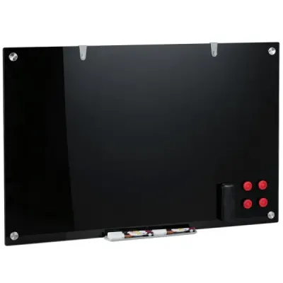 Sklenená magnetická tabuľa 60 x 90 cm, magnetická stena, na ktorú sa dá písať a z ktorej sa dá zotrieť, bezrámová, čierna