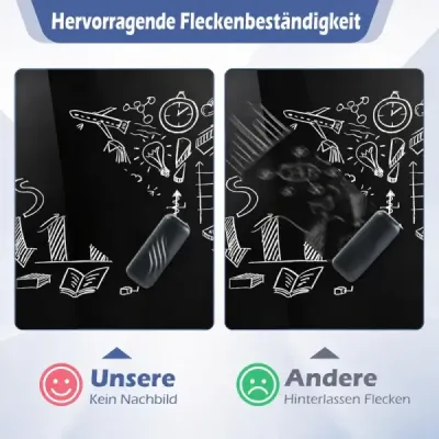 Sklenená magnetická tabuľa 60 x 90 cm, magnetická stena, na ktorú sa dá písať a z ktorej sa dá zotrieť, bezrámová, čierna