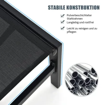 Sada 2 ks ležadiel na slnenie do exteriéru, nastaviteľné ležadlo 64 x 198 x 67 – 103 cm, čierne