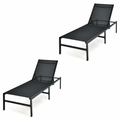 Sada 2 ks ležadiel na slnenie do exteriéru, nastaviteľné ležadlo 64 x 198 x 67 – 103 cm, čierne