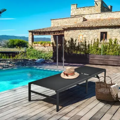 Sada 2 ks ležadiel na slnenie do exteriéru, nastaviteľné ležadlo 64 x 198 x 67 – 103 cm, čierne