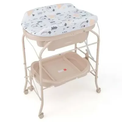 Detský prebaľovací pult s vaničkou Prenosný prebaľovací pult s PVC doskou 86 x 50 x 100 cm Béžová