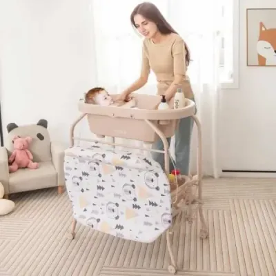 Detský prebaľovací pult s vaničkou Prenosný prebaľovací pult s PVC doskou 86 x 50 x 100 cm Béžová