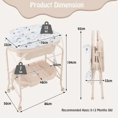 Detský prebaľovací pult s vaničkou Prenosný prebaľovací pult s PVC doskou 86 x 50 x 100 cm Béžová