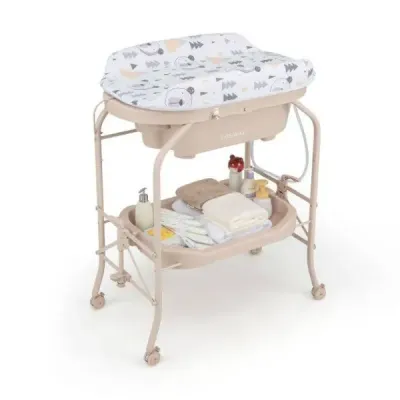 Detský prebaľovací pult s vaničkou Prenosný prebaľovací pult s PVC doskou 86 x 50 x 100 cm Béžová