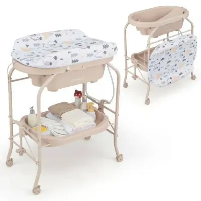 Detský prebaľovací pult s vaničkou Prenosný prebaľovací pult s PVC doskou 86 x 50 x 100 cm Béžová