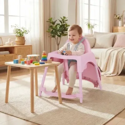 4 v 1 premeniteľná vysoká stolička pre bábätká Detská vysoká stolička s 2 výškami Detská stolička Ružová