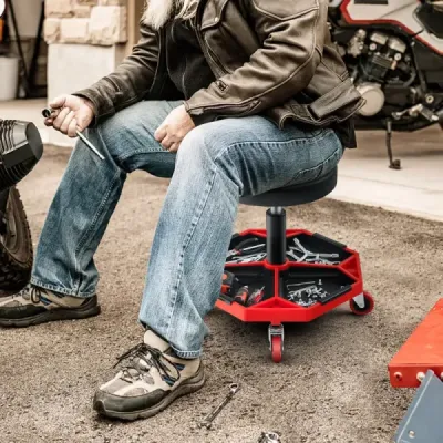 Pneumatická mechanická stolička s nosnosťou 330 LBS a polstrovaným sedadlom – červená