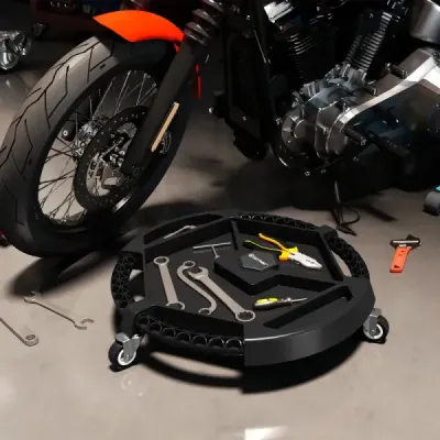 Mobilný pojazdný zásobník na náradie s 3 otočnými kolieskami a 4 priehradkami Nosnosť 136 kg Čierna