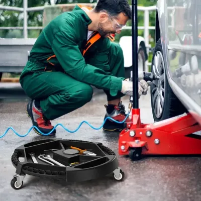 Mobilný pojazdný zásobník na náradie s 3 otočnými kolieskami a 4 priehradkami Nosnosť 136 kg Čierna