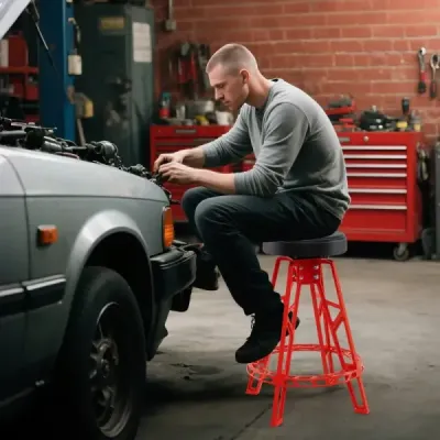 Vysoká stolička pre mechanikov Hliníková garážová stolička s 360° otočným sedadlom Červená