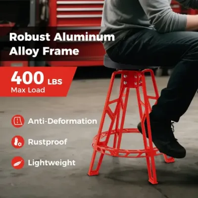 Vysoká stolička pre mechanikov Hliníková garážová stolička s 360° otočným sedadlom Červená