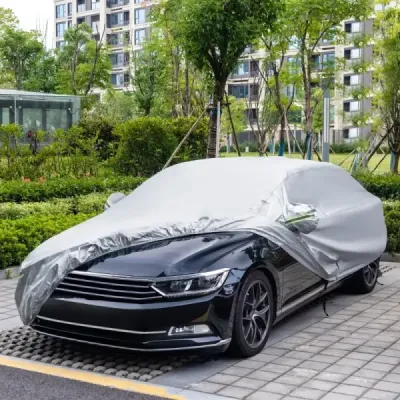 Nepremokavá plachta pre vozidlá Kryt na auto s dverami na zips 431 x 160 x 115 cm Strieborná