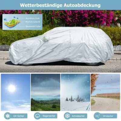 Nepremokavá plachta pre vozidlá Kryt na auto s dverami na zips 483 x 191 x 153 cm Strieborná
