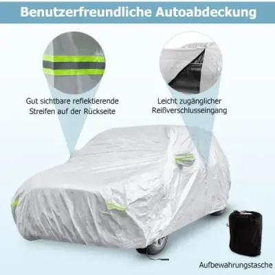 Nepremokavá plachta na vozidlá Kryt na auto s dverami na zips 492 x 191 x 154 cm Strieborná