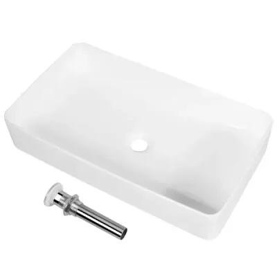Porcelánové umývadlo Keramické umývadlo s výsuvným odpadom 60 x 35 x 11 cm Biela