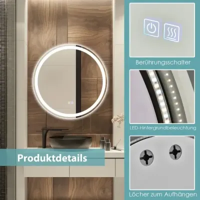 Okrúhle kúpeľňové zrkadlo LED na montáž na stenu 3000 K-6000 K ? 60 cm