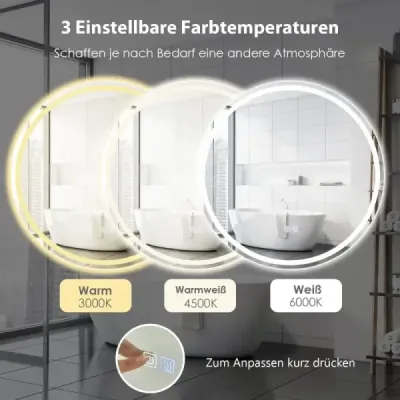 Okrúhle kúpeľňové zrkadlo LED na montáž na stenu 3000 K-6000 K ? 60 cm