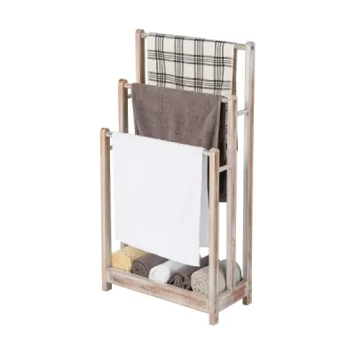 Voľne stojaci drevený vešiak na uteráky 3-poschodový vešiak na uteráky so spodnou policou 45 x 22 x 86 cm Rustikálna hnedá