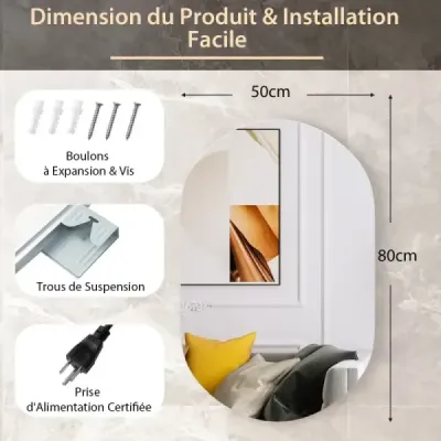 80 x 50 cm LED nástenné zrkadlo Oválne stmievateľné kúpeľňové zrkadlo