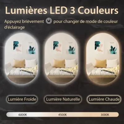 80 x 50 cm LED nástenné zrkadlo Oválne stmievateľné kúpeľňové zrkadlo